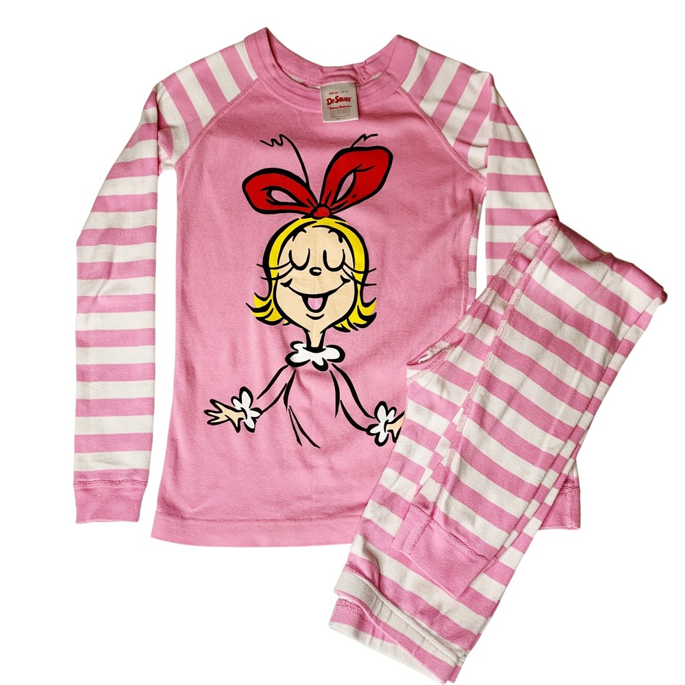 HANNA ANDERSSON Pajamas Set Girls US 12 Pink Dr Seuss Cindy Lou Who Christmas